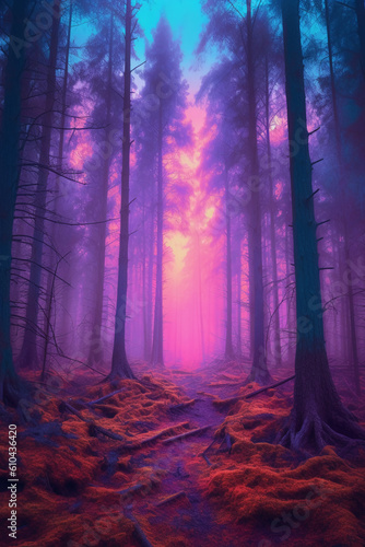 Beautiful color forest. AI generative
