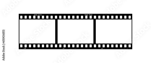 Vintage style 35mm film strip retro vintage vector design with three frames on white background. Retro 3 frames film reel symbol illustration to use in photography, television, cinema, photo frame. 