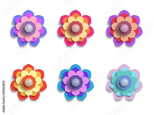 Paper Flowers Vector - Set of simple, colorful paper cut flowers isolated on a white background. Single flower style with multiple color variations. Great for ads, posters, signs or invitations.