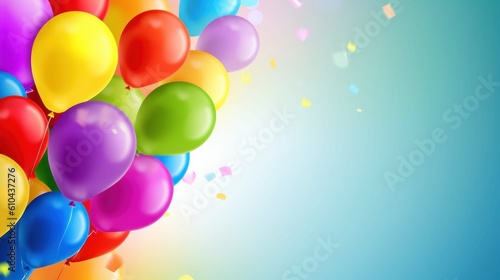 Birthday holiday background with balloons. Illustration AI Generative.