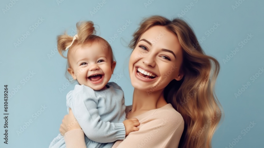 Happy woman and girl. Illustration AI Generative. Happy woman and girl. Illustration AI Generative.
