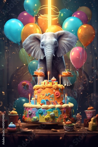Birthday holiday background with balloons. Illustration AI Generative.