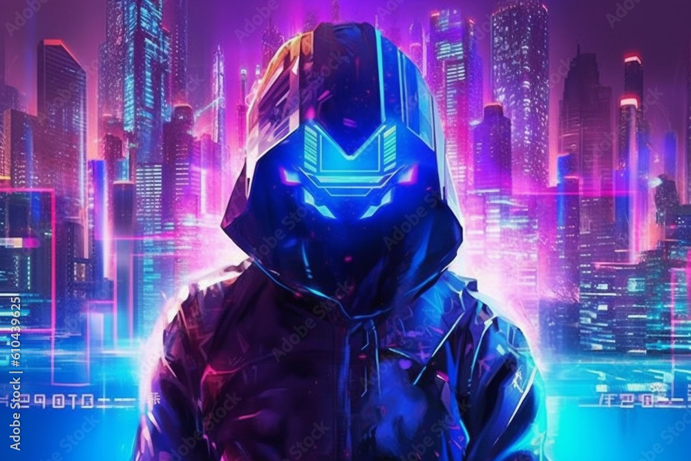 cyberpunk faceless person in a mask and hoody cyberpunk faceless person in a mask and hoody