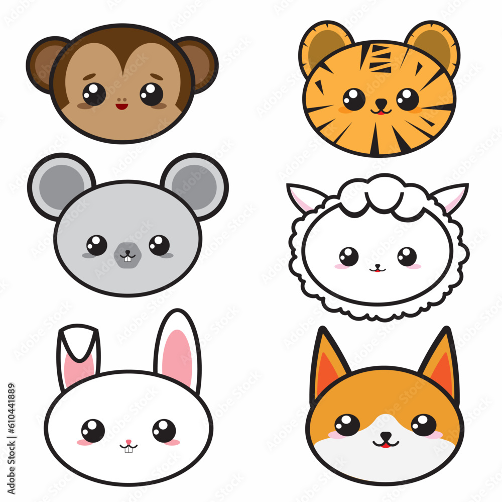 Various kawaii animals, adorable and enchanting. Perfect for children's products, stationery, and decor, bringing fun and cuteness in a unique design.