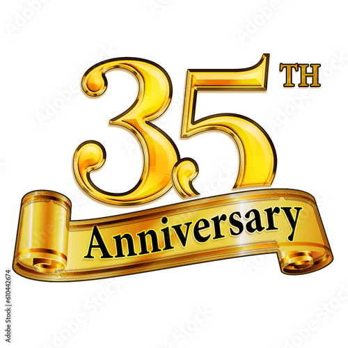 35th Anniversary Gold Banner Icon on Transparent Background