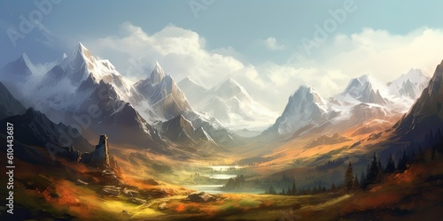 Magnificent mountain range with snow-capped peaks Generative AI Digital Illustration Part#070623 