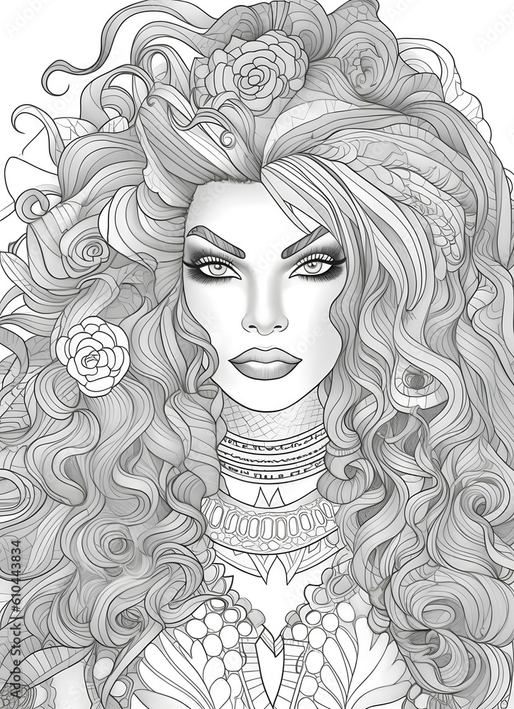 black and white coloring page of transgender woman pride. detailed
