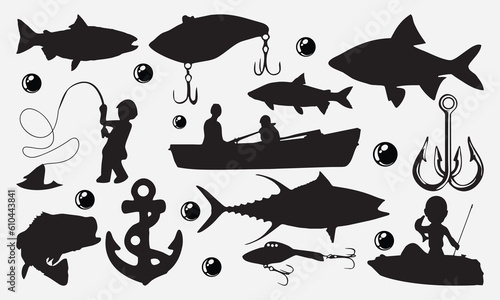fishing Sea animal vector silhouette for icon or sign. The shape of a giant fishing on a white background. Sea monster Kraken. Vector illustration.eps10.