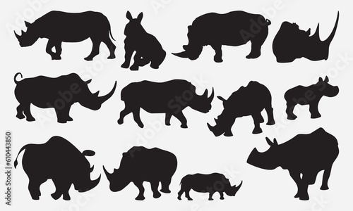 Rhinoceros Beatle Rhinoceroses black shape vector illustration set isolated on white background. Detailed decorative Rhinoceros Beatle Rhinoceroses black shape vector illustration set isolated on whit