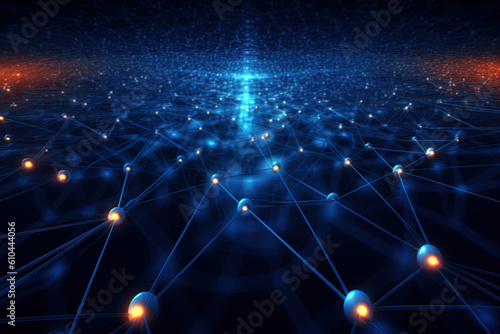 Cube technology on Converging point of circuit with Abstract blue background. Blockchain Network System  Cloud data  Internet Security  and Digital Technology. Generative AI.