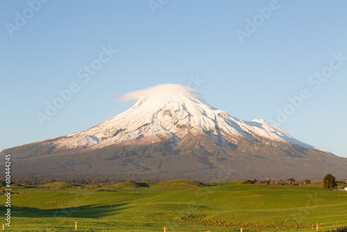 Farmland with mountain background  winter afternoon sunset