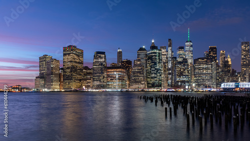 Skyline of lower Manhattan during the twilight  New York