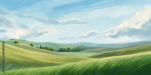 Rolling Hills  Endless Blue Sky  and Whispers of Wheat Fields Dancing in the Wind  Generative AI Digital Illustration Part 070623 