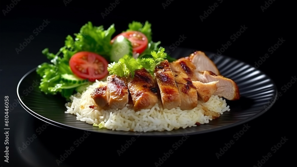 Grilled chicken teriyaki rice on a restaurant background Grilled chicken teriyaki rice on a restaurant background