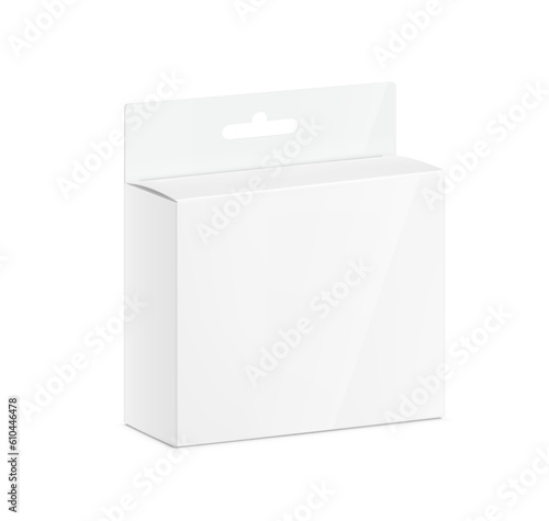 Realistic square cardboard box mockup. Vector illustration isolated on white background. Can be use for food, cosmetic, pharmacy and etc. Ready for your design. EPS10.