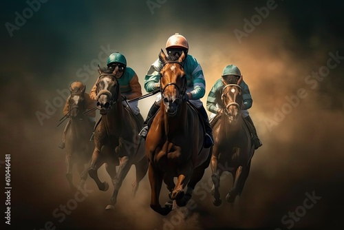 Horse jockeys are racing on the_track © Photo And Art Panda