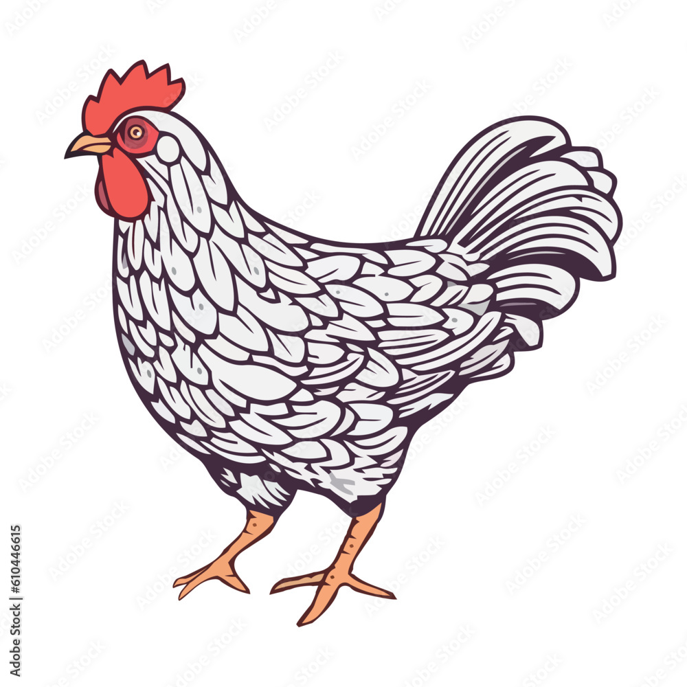 Fototapeta premium Cute cartoon rooster standing on white background