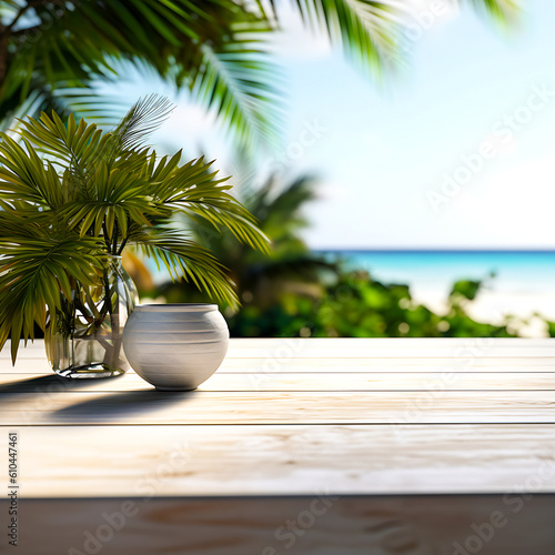 wooden table and summer background