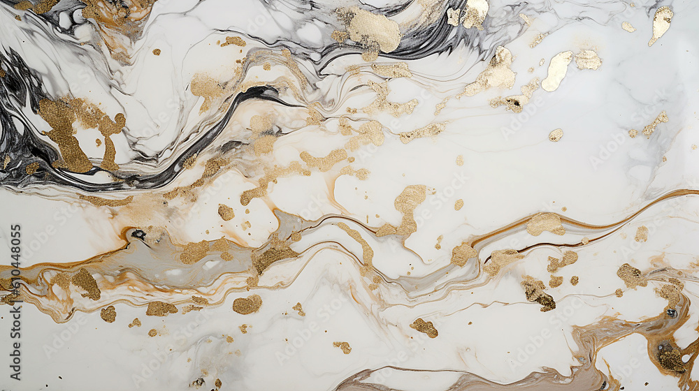 arte abstrada de marmore branco com vincos dourados 