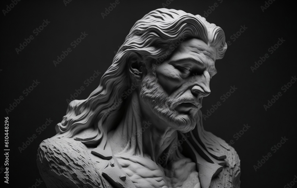 Old sculpture on dark background 3D render of a sculpture. Generative Ai