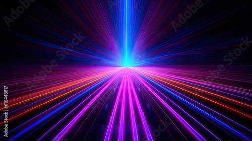 Neon linear rays neon lines on dark background