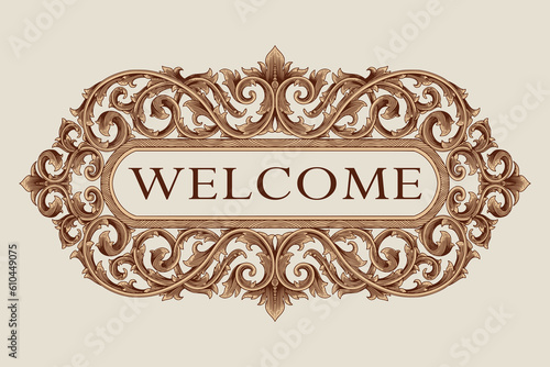 antique gold frame engraving drawing  style, Vintage vector illustration