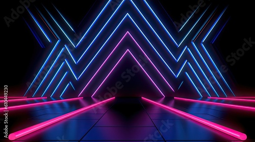 Neon zigzag with blue and pink lines on the dark background © Photo And Art Panda