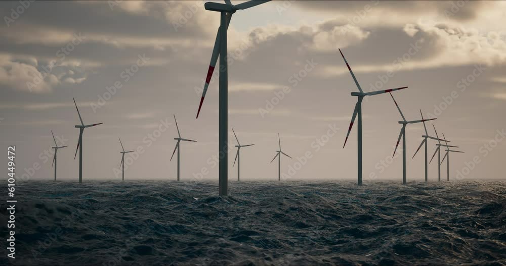 Wind turbines at work amid endless fields. Wind turbines at work amid endless fields.