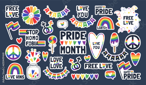 Set of vector stickers for pride month. Symbols of the LGBT community.