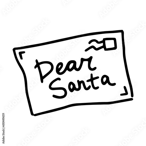 Outline illustration of letter to santa. Christmas element in doodle style