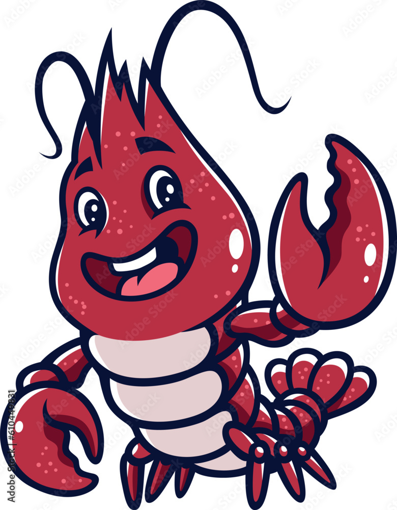 Cute Baby Lobster Smiling Cartoon Character Design Stock Vector Adobe
