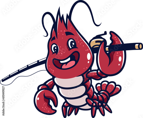 Baby Lobster Smiling and Holding a Fishing Rod
