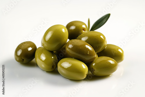 Green olives isolated on white background generative ai