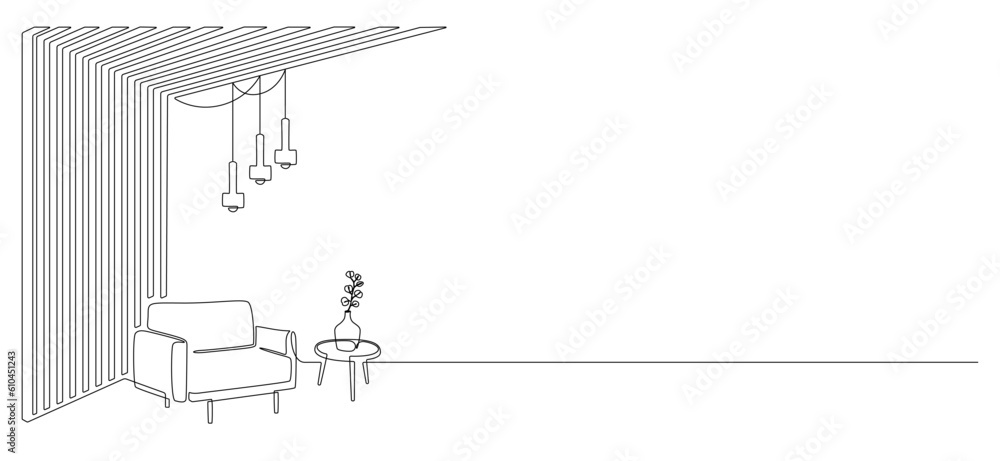 Modern design interior with armchair and wooden slat walls in one ...