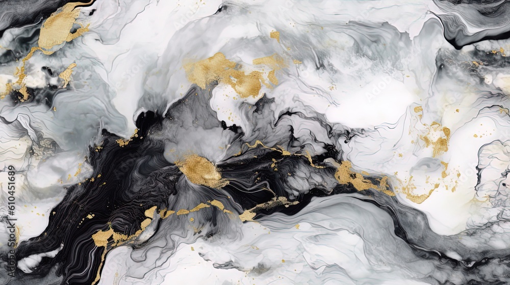 Alcohol ink artistic abstract background in black, white, and grey. Created using generative ai.