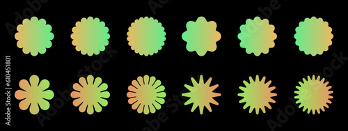 Collection of round shapes or figures in gradient colors – Set of floral elements for decoration, text, stickers, or labels