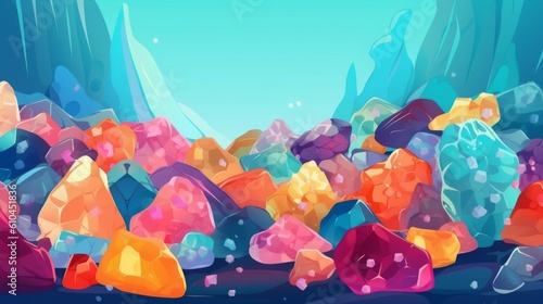 Sweet Rock Candy Cartoon Horizontal Background Illustration. Sweet Dessert From Confectionery. Ai Generated drawing Background Illustration with Delicious Flavory Rock Candy. Generative AI