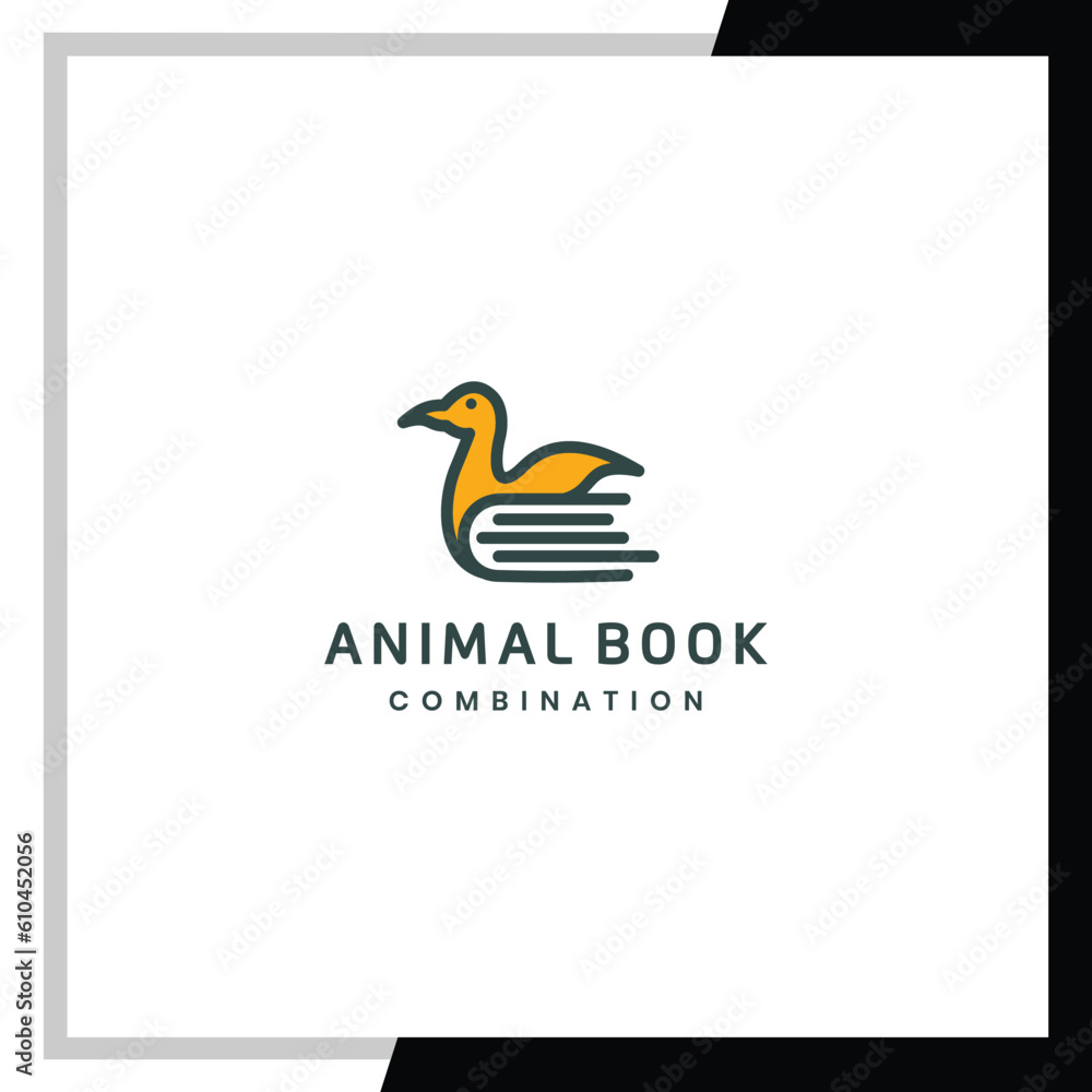 Naklejka premium Duck logo combined with the book underneath.