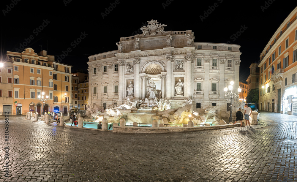 Trevi fountain illuminated at night