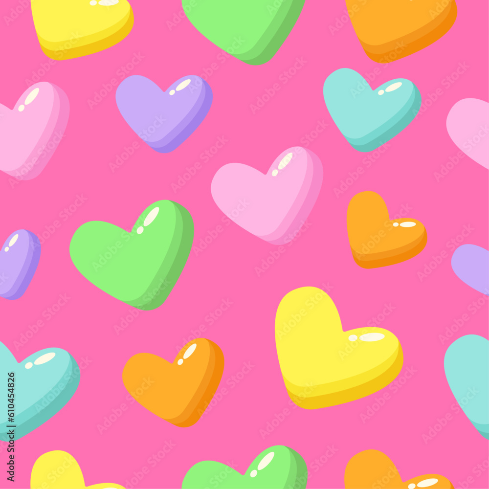 Sweet lovely bright pink seamless pattern with cute adorable colorful big and little hearts. Cheerful design for kids clothes, nursery, print and fabric