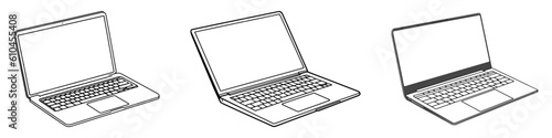 Laptop linear icon set, collection. Vector illustration on white background.