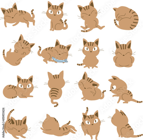 茶トラ猫のベクターイラストセット