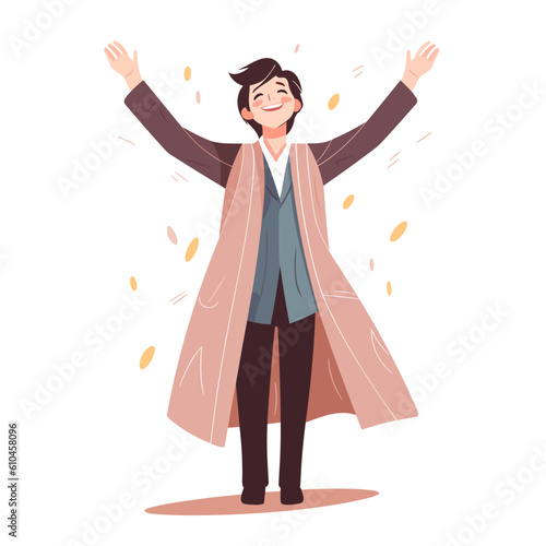Christian worship young man silhouette lifting hand vector illustration