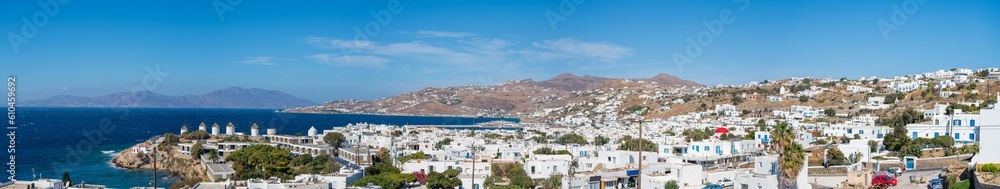 Panorama of Mykonos Cyclades, Greece