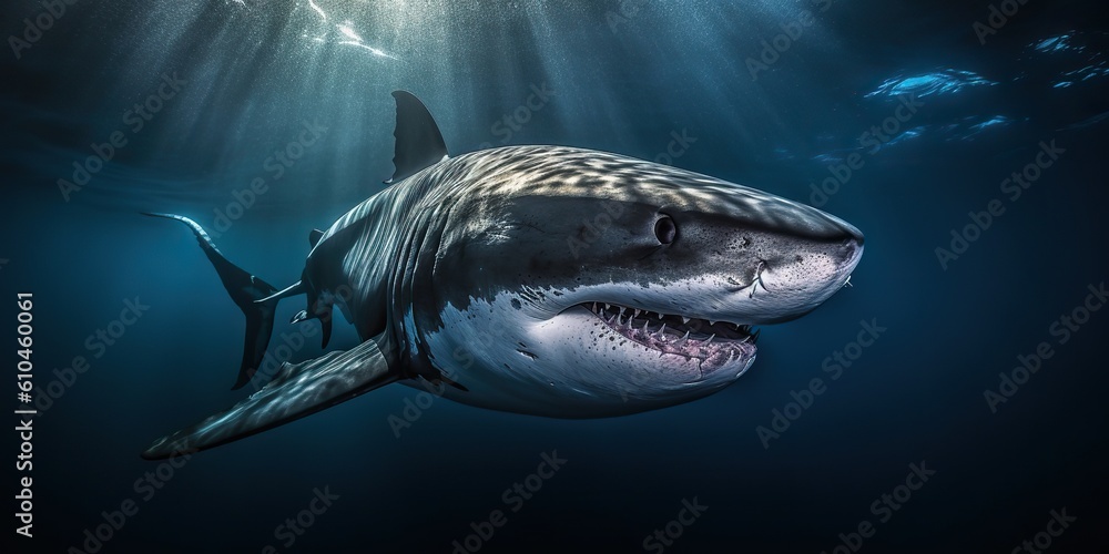 Fototapeta premium AI Generated. AI Generative. Photo illustration of dangerous unawer water shark black fish. Diving adventures. Graphic Art