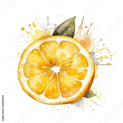 Organic Dried Lemon Fruit Watercolor Square Background. Healthy Vegetarian Energy Snack. Ai Generated, Drawn With Paint Splashes On White Background Delicious Chewy Dried Lemon Fruit. Generative AI