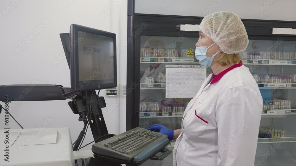 Doctor Operates Laboratory Computer Equipment To Check Health Tests Results. Doctor Examines Blood Test Report In Laboratory Equipment. Healthcare Doctor. Health Check Laboratory Equipment Doctor Operates Laboratory Computer Equipment To Check Health Tests Results. Doctor Examines Blood Test Report In Laboratory Equipment. Healthcare Doctor. Health Check Laboratory Equipment
