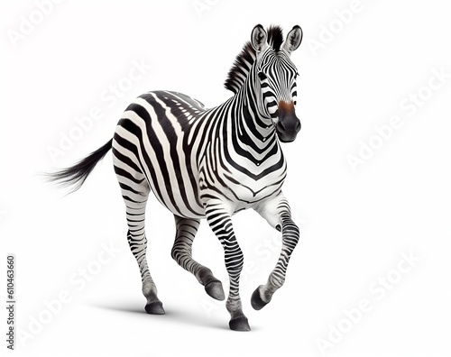 running zebra isolated on white background