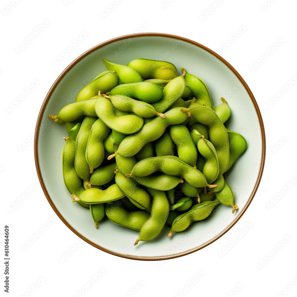 Plate of Edamame Isolated on a Transparent Background. Generative AI Plate of Edamame Isolated on a Transparent Background. Generative AI