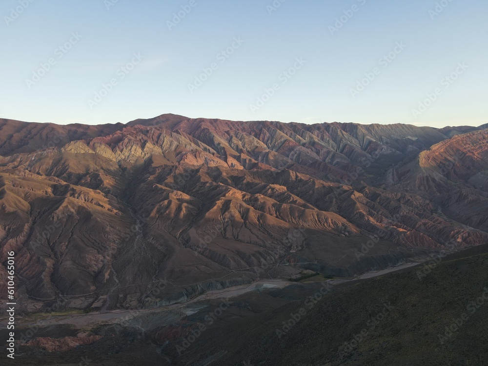 The Painted Majesty: Aerial Views of Hornocal's Colorful Mountain Range